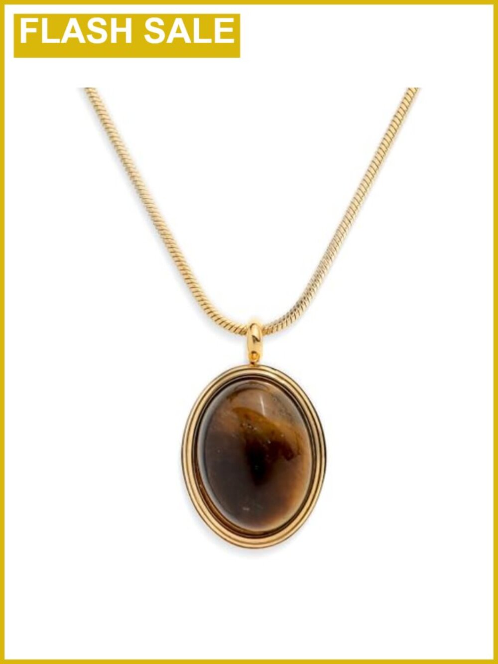 Gold Stone Pendant Necklace for Women, Chunky Oval Tiger Eye Dangle Necklace